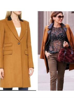 Veronica Beard Chesterfield Dickey Coat Camel Brown Wool Overcoat Size 6